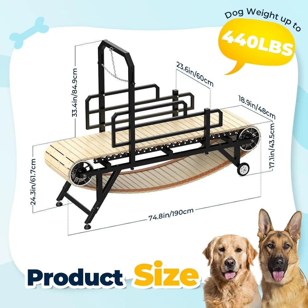 75" Large Dog Treadmill for Dogs, 4 Level Adjustable Ramp Canine Slat Mill for Dog, Easy to Move Doggy Treadmill for Indoor