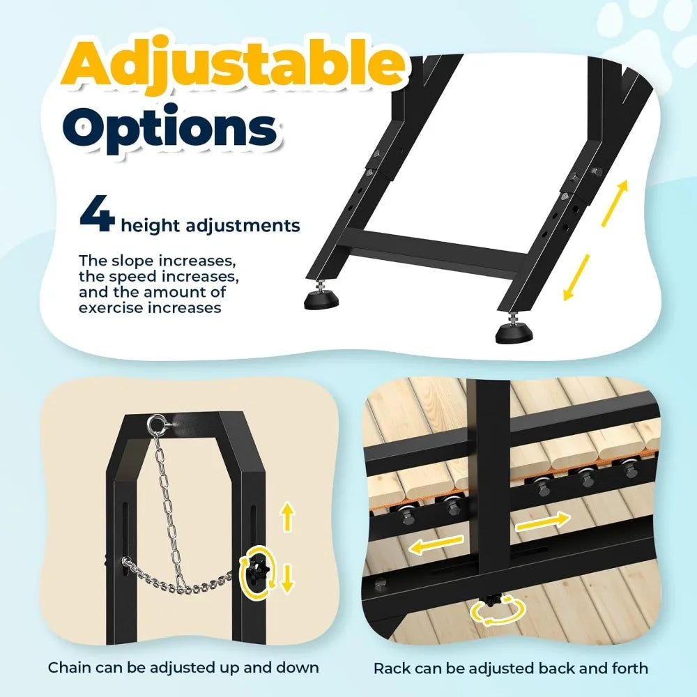 75" Large Dog Treadmill for Dogs, 4 Level Adjustable Ramp Canine Slat Mill for Dog, Easy to Move Doggy Treadmill for Indoor